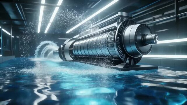 Renewable Energy Turbine Operating in a Modern Hydroelectric Power Facility with Water Flow and Advanced Technology