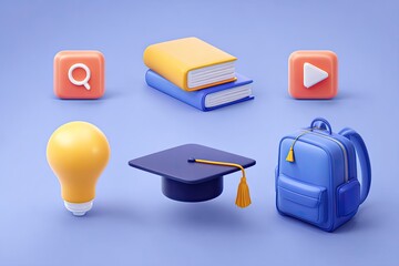 Educational icons on a pastel background