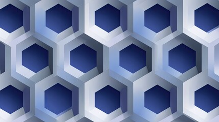 Abstract, repeating hexagonal pattern.  Light gray hexagons overlay dark blue hexagons
