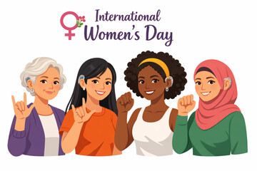 vector of women using hearing aids and sign language celebrating international women&rsquo;s day on white background