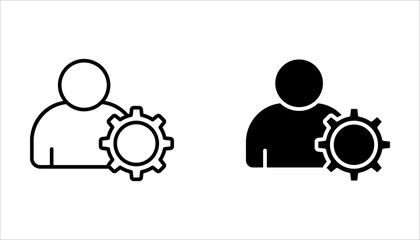 Set of account gear icons, vector symbols representing support staff roles, technical expertise, or user account settings. Illustrations on a white background.