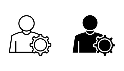 Set of account gear icons, vector symbols representing support staff roles, technical expertise, or user account settings. Illustrations on a white background.