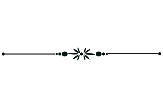 Minimalist black horizontal line divider with decorative floral element and dots on a transparent background