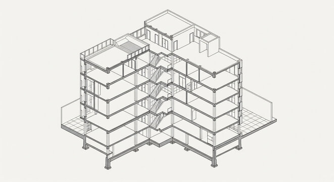 Modern multi-story building architectural blueprint