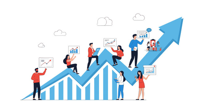 People Climbing Graph with Rising Arrow.