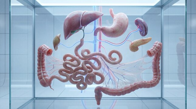 Detailed Realistic Internal Organ System in a Transparent Display Cube