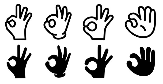 承認・問題なしを表す OKハンドサイン 線画アイコンセット シンプル素材