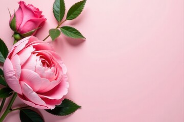 Elegant rose and peony floral arrangement on light pink , floral design, overhead