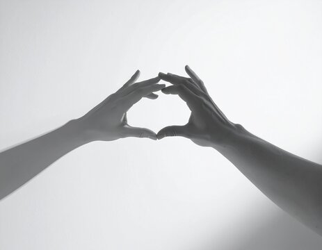 Romantic Hand Heart Symbolism in Minimalist Monochrome Style