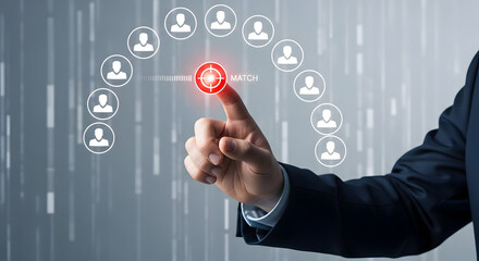 Businessman selecting perfect candidate with modern technology interface