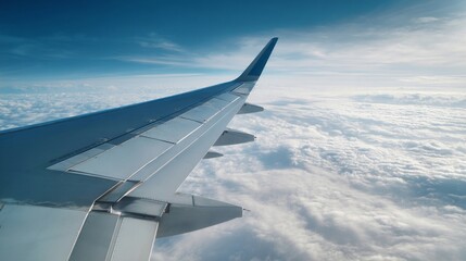 Obraz premium Airplane Wing Above Soft White Clouds / 白い雲海の上を飛ぶ飛行機の翼1