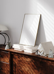 Mockup poster frame in midcentury modern interior, 3d render