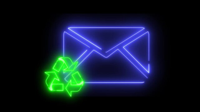 Neon light effect animation of a mail envelope icon with a recycling symbol