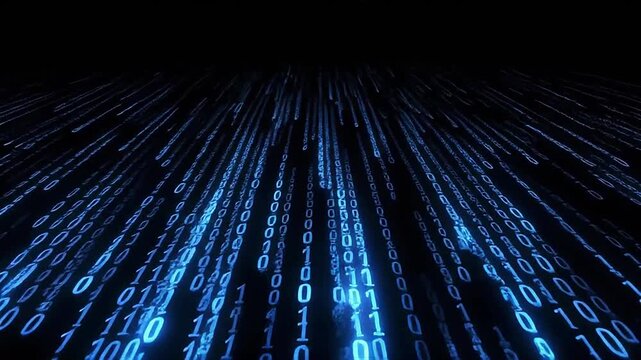 Digital binary code streaming in a futuristic style.