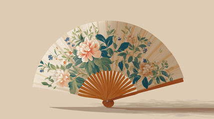 Ornate Floral Fan: A delicate, hand-painted fan unfolds, displaying vibrant floral art, a symbol of elegance and cultural artistry.