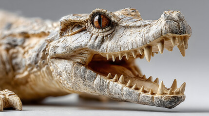 Obraz premium Detailed closeup of a T-Rex figurine with sharp teeth on a white background