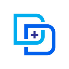 Obraz premium Intertwined DD lettermark with a medical plus symbol, representing trust, care, and professionalism. Ideal for healthcare providers, clinics, medical services, and health-focused brands.