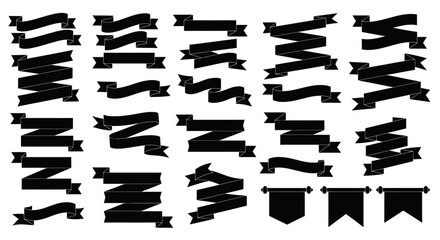 Collection of elegant black ribbons and banners for design