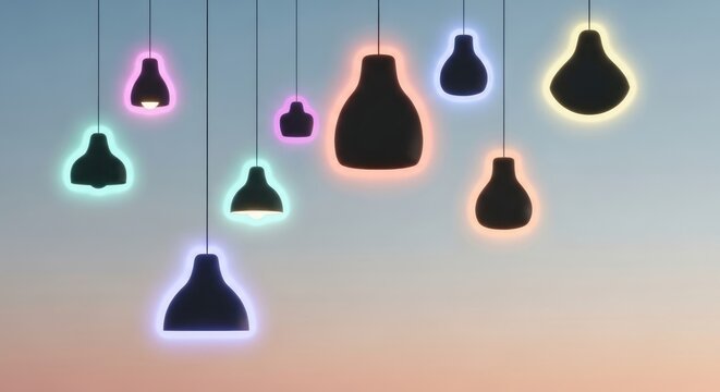 colorful hanging lamps with neon lights