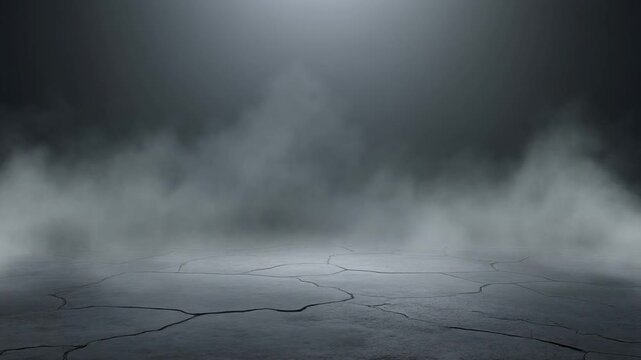 Atmospheric ground with cracks and mist, creating a dramatic and moody scene with an eerie ambiance