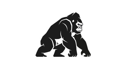 Obraz premium Black gorilla silhouette on white background