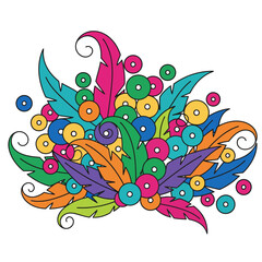 Colorful illustration of a carnival feather headdress with circular embellishments