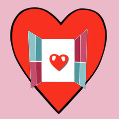 Conceptual illustration of a heart with windows open to love