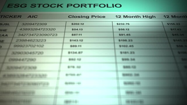 Spreadsheet Containing Generic ESG Stock Offerings