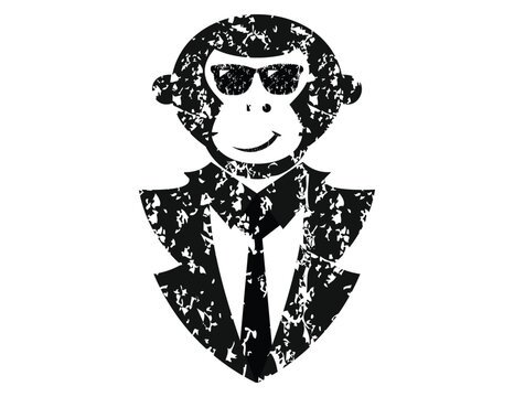 Illustration of a monkey in a suit and tie with sunglasses on a United Kingdom Flag &ndash; Union Jack Background