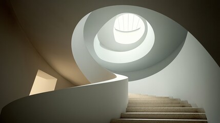 Minimalist White Spiral Staircase and Skylight / ミニマルな白い螺旋階段と天窓4