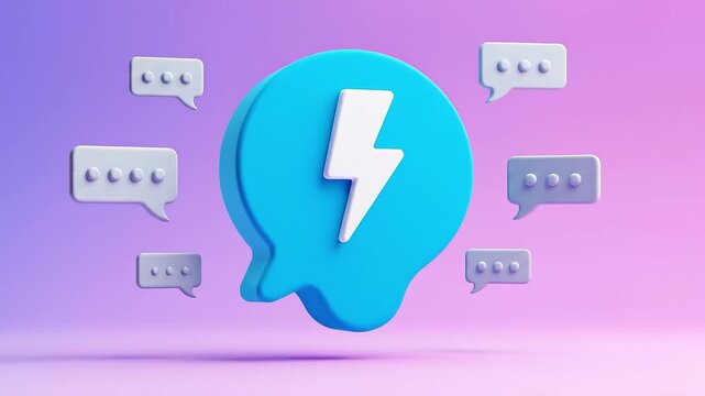 An animated communication icon with chat bubbles, smooth bounce animation, flat vector style, slow floating camera movement, seamless loop.