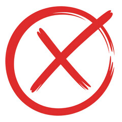 Obraz premium Red brush stroke X symbol in circle isolated on a transparent background