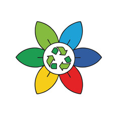 Fototapeta premium Colorful Flower Icon with Green Recycling Symbol for Sustainability Concept vector illustration