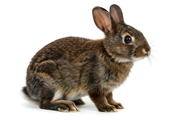 Obraz premium a close up of a small brown rabbit with big ears on a white background, animal photography, studio shot