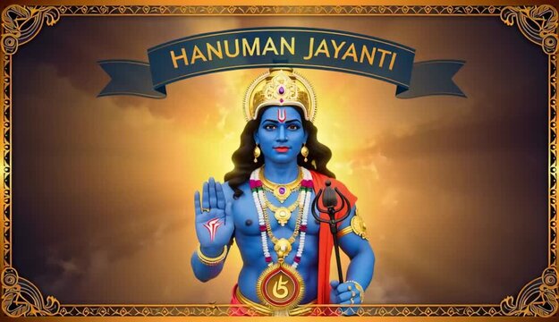 Happy Hanuman Jayanti Typography Greeting card Design with Lord Hanuman Background.
