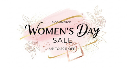 E commerce women's day sale banner with floral design and discount offer