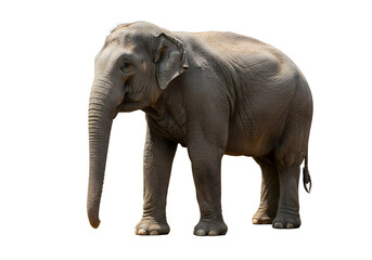 Obraz premium majestic elephant standing alone with long trunk and wrinkled gray skin on isolated white background