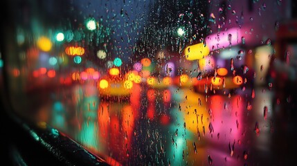 Raindrops on Glass with Neon City Lights / 街のネオンが反射する窓ガラスの水滴6