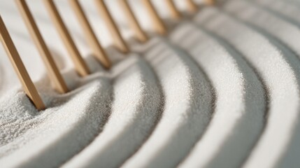 Wooden Rake Drawing Waves in Zen Garden / 禅の庭の砂に波紋を描く木製の熊手4