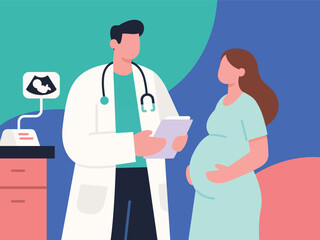 Fototapeta premium OBGYN obstetrics and gynecology clinic pregnancy patient and doctor flat illustration
