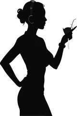 Woman Holding A Cocktail Glass Listening To Music Silhouette
