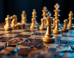 Vintage Chessboard Spotlighting Crowned King Piece