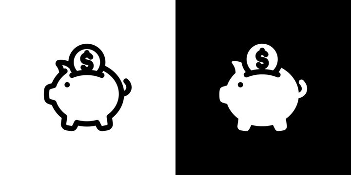 Piggy Bank icon concept with flat Black White Background. Vector illustration.