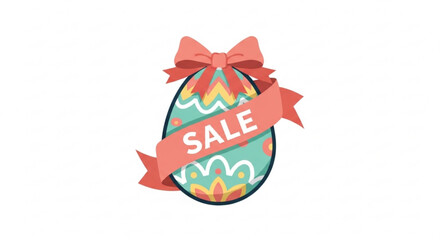 Colorful easter egg with sale ribbon and bow on white background