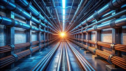 Fototapeta premium Electricity transmission infrastructure upgraded with precision and care in a network of underground cable duct banks