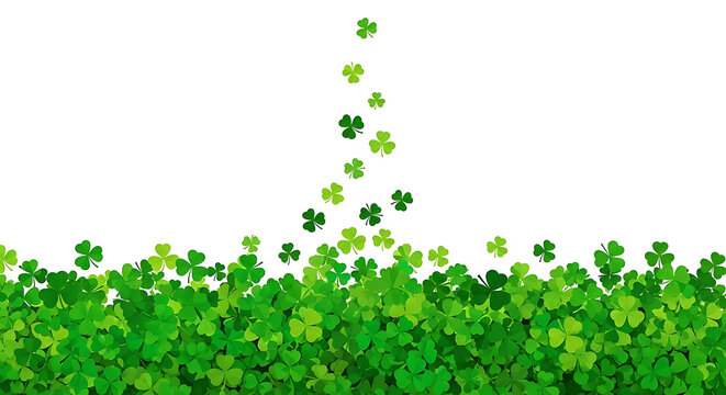 Green clover leaves falling on white background shamrock
