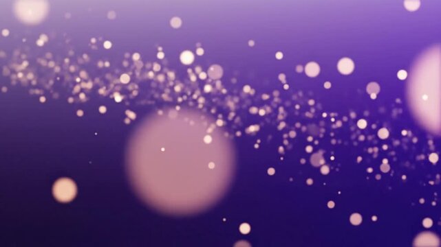 Glowing purple background with scattered gold glitter particles and bokeh lights in a gradient of deep purple to soft pink tones.
