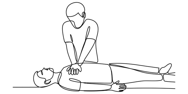 Line drawing of a person performing cardiopulmonary resuscitation on an unconscious patient Vector, illustration