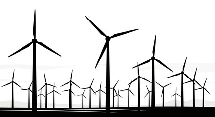 Wind turbines renewable energy silhouette. © nur