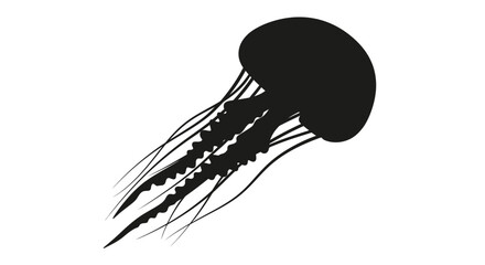 Black silhouette of a jellyfish swimming. © nur
